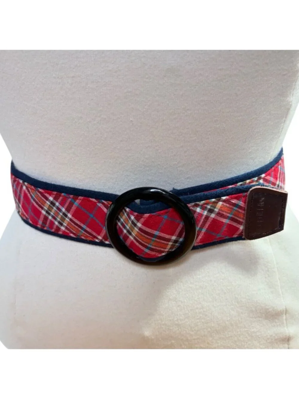Sand Shack Red Navy Plaid Belt Womens Large Preppy New England Old Money Classic